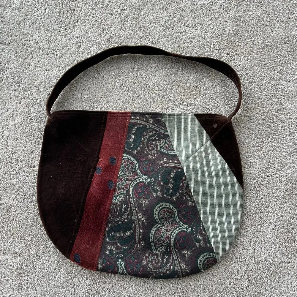 90s Vintage Oversized Hobo Shoulder Pag Purse Patchwork Boho Silk Velvet Large